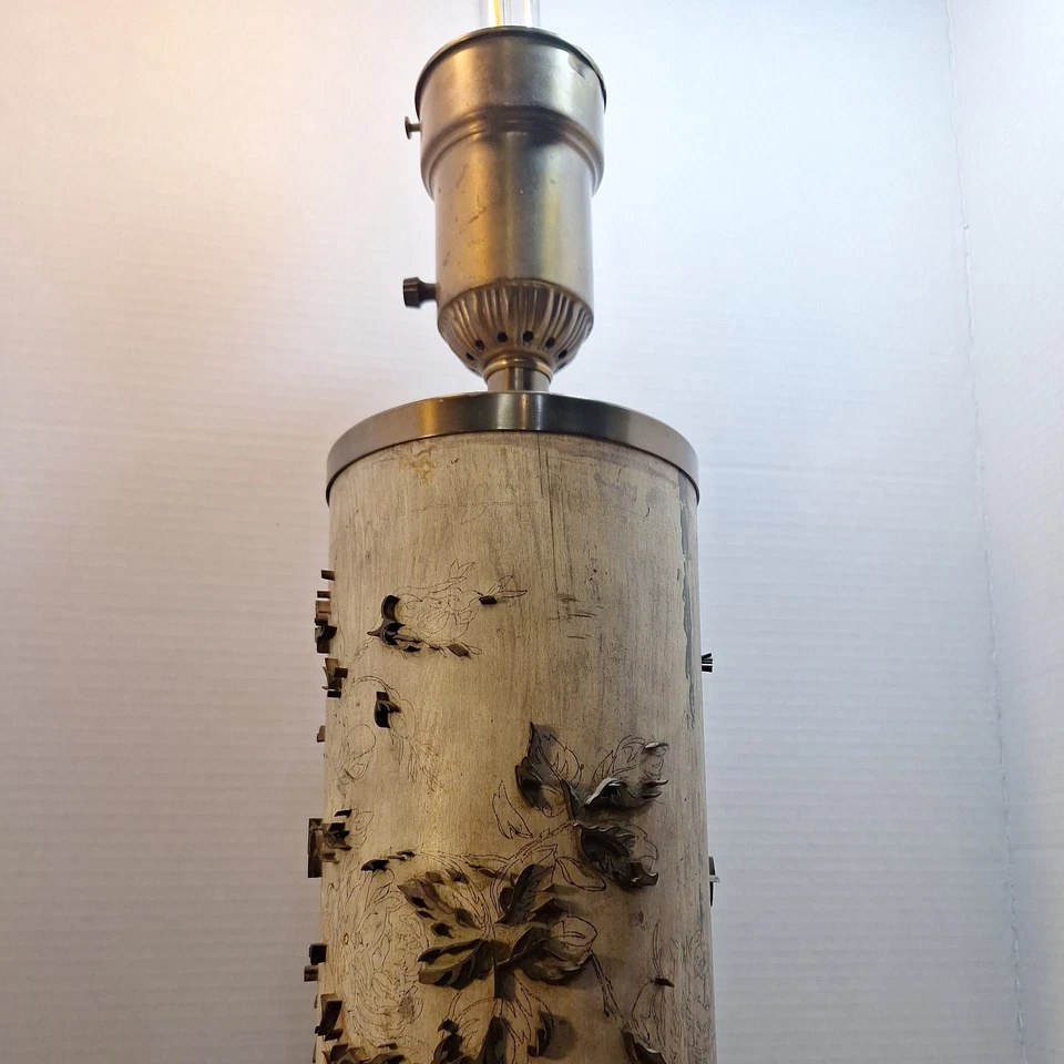 French Antique Victorian Wallpaper Roller Lamp Handmade Metal Flowers 27 inch - Image 4 of 4