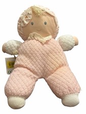 Eden Vintage baby doll pink white thermal textured terry cloth 10" stripe bonnet