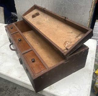Vintage Handmade Wooden Carpenters Tool Box with Drawers Heavy Duty