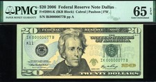 $20 FRN IK000077B 2006 serie #77 PM.G 65Q