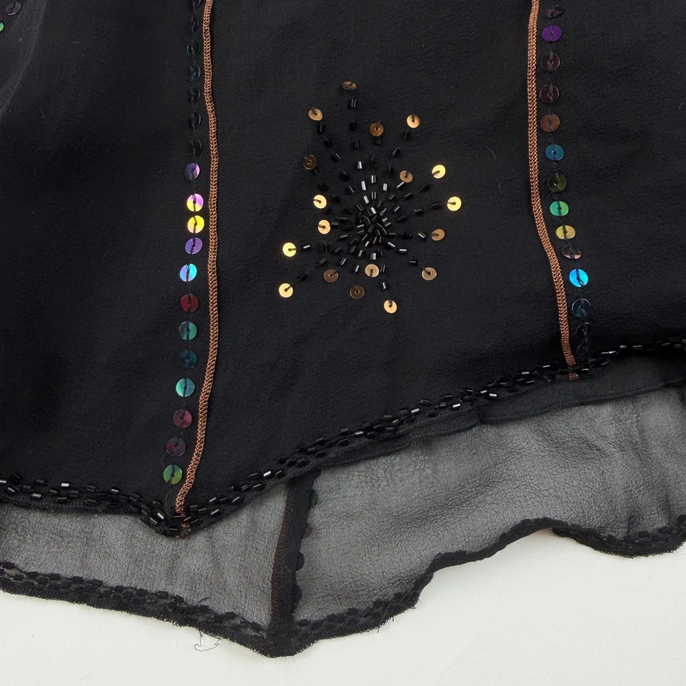 Falda de Gasa de Seda Negra La Redoute 4 Lentejuelas Años 80 Romántico Gótico Wichy Festival Foto 4 de 4