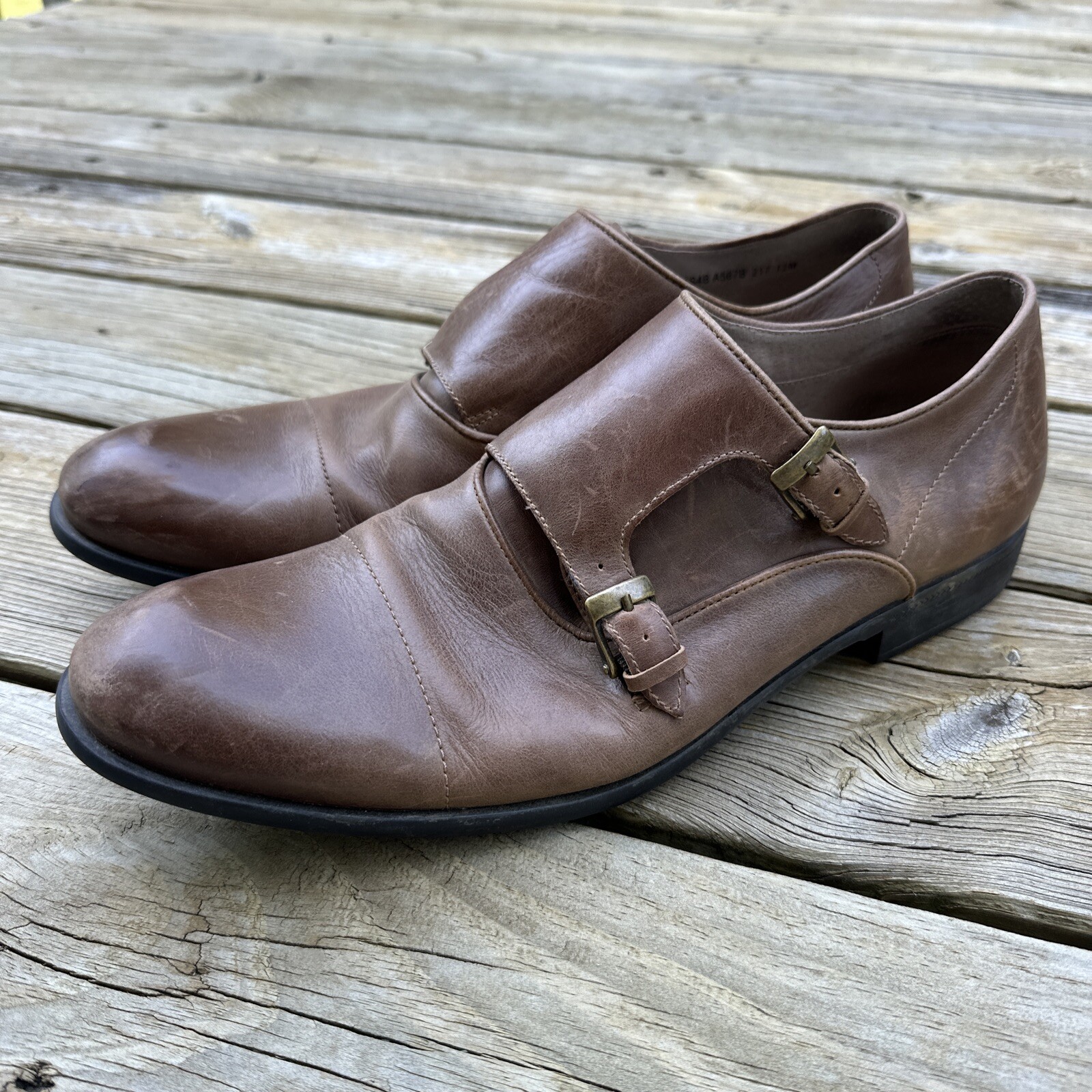 SAOLA Scarpe John Varvatos eleganti doppio cinturino monaco marrone 12 M grunge punk derby brogue