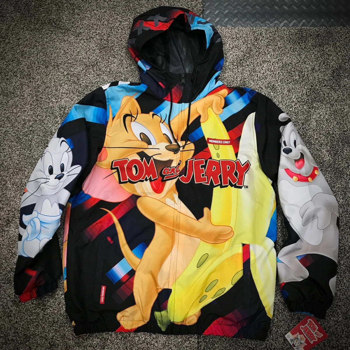 TOM AND JERRY WINDBREAKER JACKET Front&Back BIG LOGO Members Only 90s Retro  Vtg