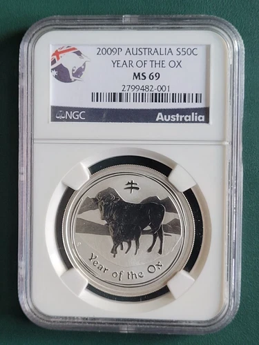 2009 Australia Coin Year of the Ox 1/2 oz 999 Silver NGC MS69 Lunar Series 2 !