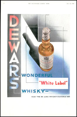 1930 Vintage Werbung DEWARS WHITE LABEL SCOTCH WHISKY (AD10-304)