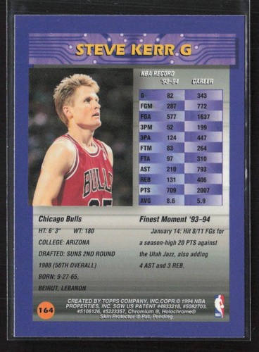 1994-95 Finest #164 Steve Kerr - Bild 2 von 2