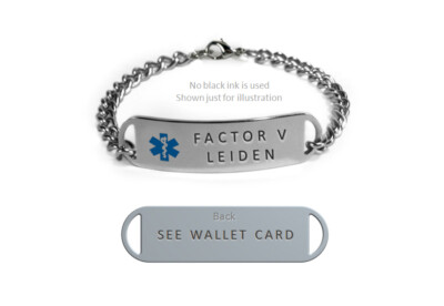 FACTOR V LEIDEN Medical Id Alert Bracelet. Free medical Emergency card.