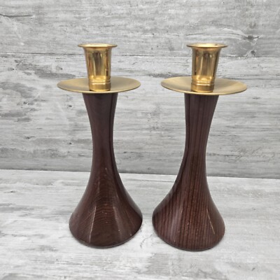 Mid-Century Atomic California Redwood Sculpted Candlestick Holders Pair