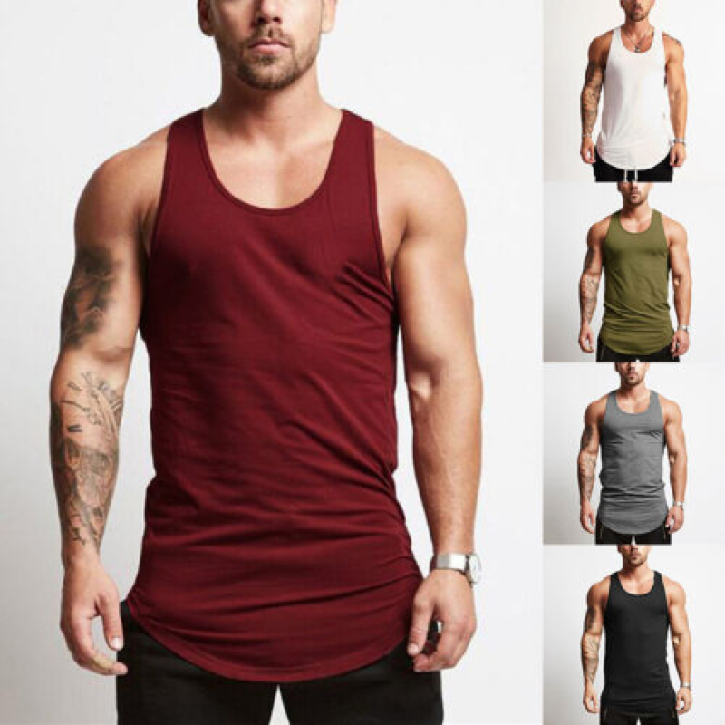 Mens Gym Sport Tank Vest Tops Sleeveless Bodybuilding Fitness Muscle Tee T-shirt