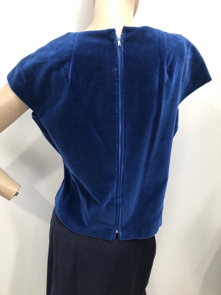 LOTE DE 4 PIEZAS) Top de colección años 50 concha de terciopelo azul, falda de lino azul marino años 40, bufandas años 60 Foto 4 de 4