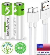2Pc AA Rechargeable Lithium ion Li-Ion Battery 1.5V 2600mWh USB C  Fast Charge