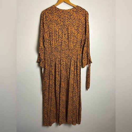 Reborn J Midi Dress Sz XL Cheetah V-Neck Feminine Old Money Flowy Casual Mustard - Picture 2 of 15
