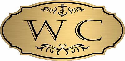 Gold ''WC'' Water Closet nautical boat door sign - Free Shipping