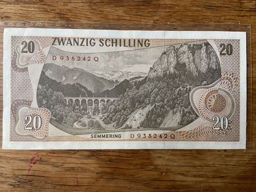 Billete austriaco de 20 chelines sin circular 1967 NºD 938242 Q 820f - Imagen 2 de 2