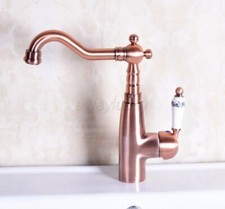 Red Copper Swivel Bathroom Faucet Single Handle Hole Vanity Sink Mixer Tap