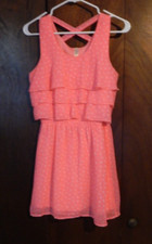 Girls 14-16 Cherokee Pink  White Polka Dots Florescent Lined sleeveless dress