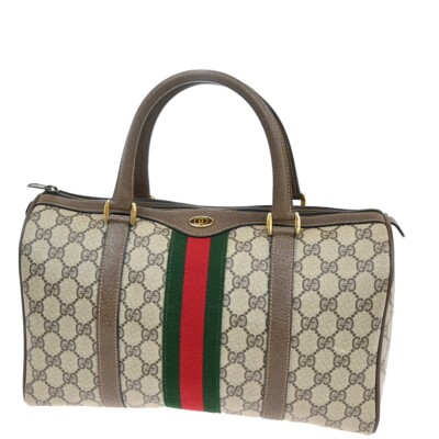 GUCCI Logo GG Pattern Sherry Hand Bag PVC Leather Brown Gold