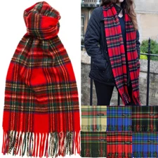 Womens 100% Cashmere Made In Scotland Royal Stewart Check Plaid Tartan Scarf