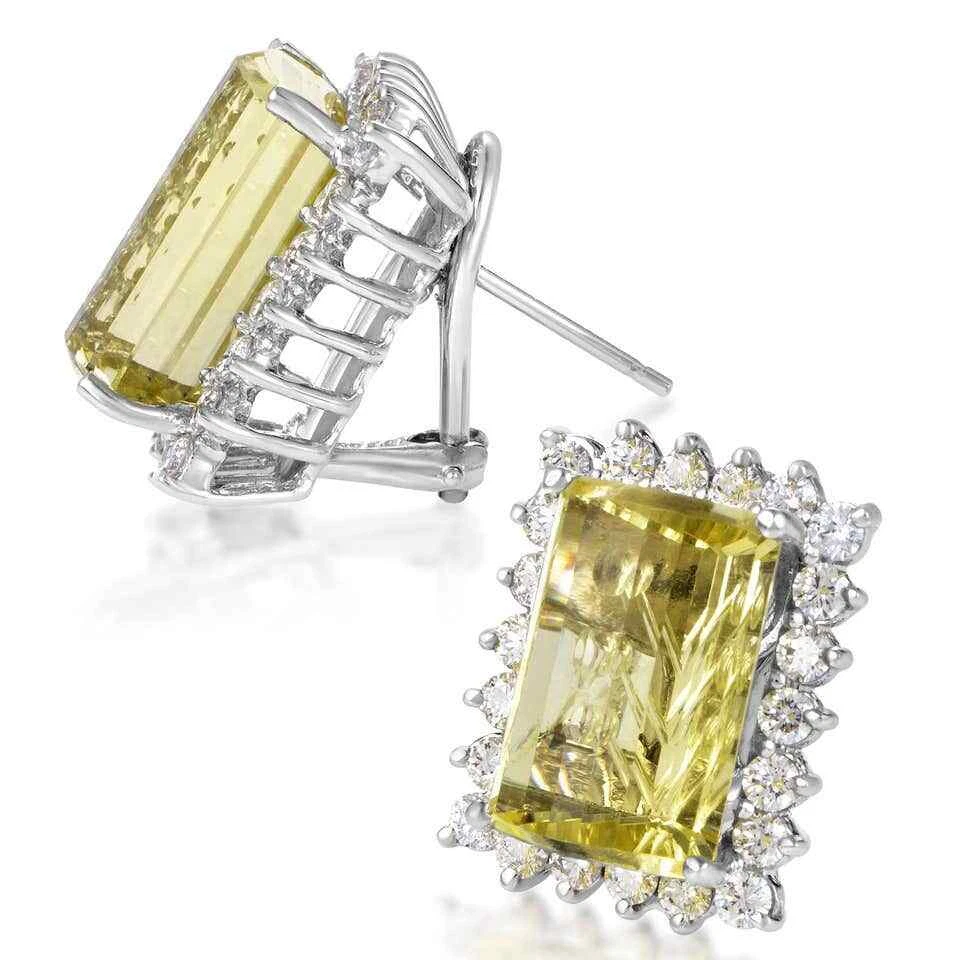 20.10CT Lemon Quartz & 2.30CT White CZ Women's Beautiful Stud Earrings In 925 SS - Image 2 of 4