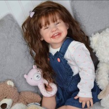Artist Painted 28" Reborn Baby Doll Toddler Girl Rooted Long Hair Cloth Body Toy