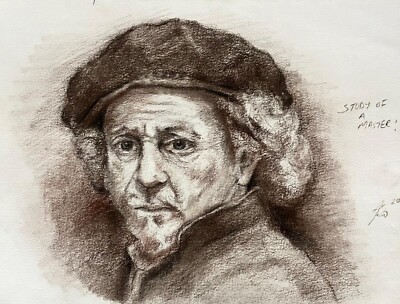 ORIGINAL GRAPHITZEICHNUNG HANDGEFERTIGT MARIO MENDOZA STUDIE REMBRANDT REALISMUS KUNST
