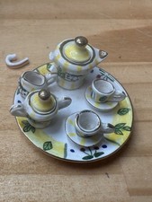 Painted Miniature Tea & Coffee Set, Porcelain, 1:12 Scale, Yellow, 7 Pieces