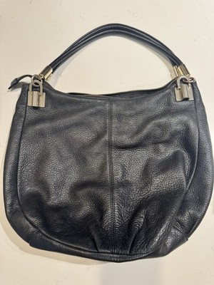DKNY Donna Karan New York Black Genuine Leather Hobo Shoulder Bag Gold Hardware