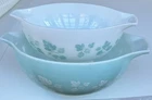 2 Vintage JAJ Pyrex Duck Egg Blue + White Gooseberry Cinderella Nesting Bowls