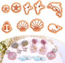 Sea Polymer Clay Cutters - 9 Pcs Scallop Seashell, Sand Dollar, , Coral Dolphin