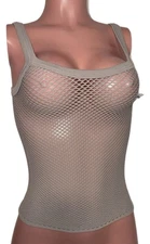 Gray Fishnet Net Fitted Seamless Top S/M Stretch NWTS Casual Party Rave Beach