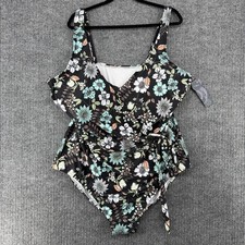 Plus Size Floral One Piece Swimsuit Wrap Ruffle Tummy Control 3X NWT