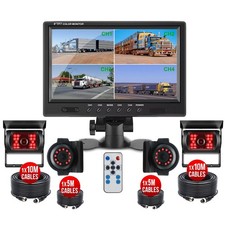 9" Quad Monitor 4x Side View Rear View Reversing Camera 12-24v Truck Camper Rv