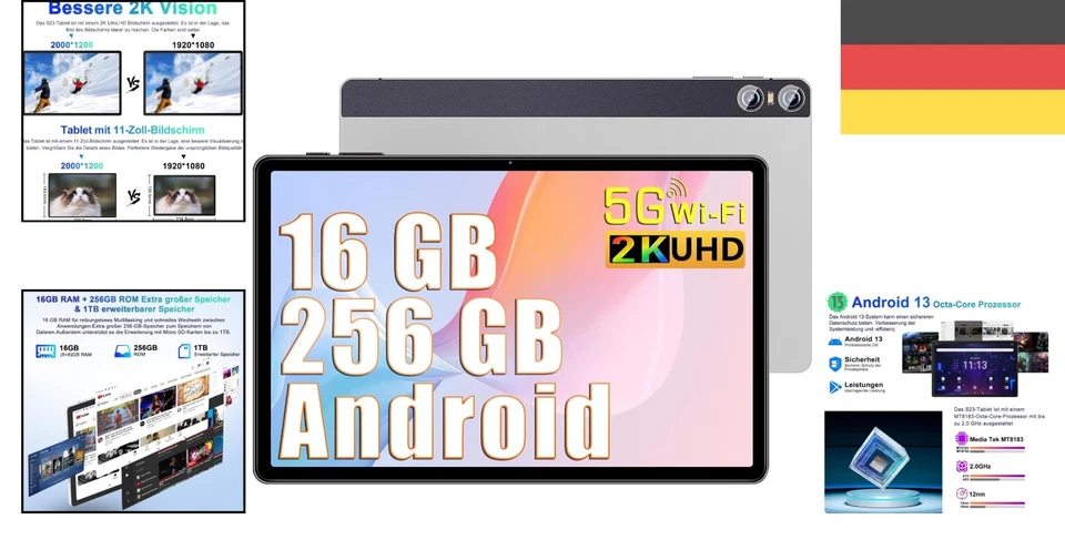 11 Zoll Android Tablet mit 2K Bildschirm, 16GB RAM und 256GB Speicher, Silbrig - Bild 2 von 4