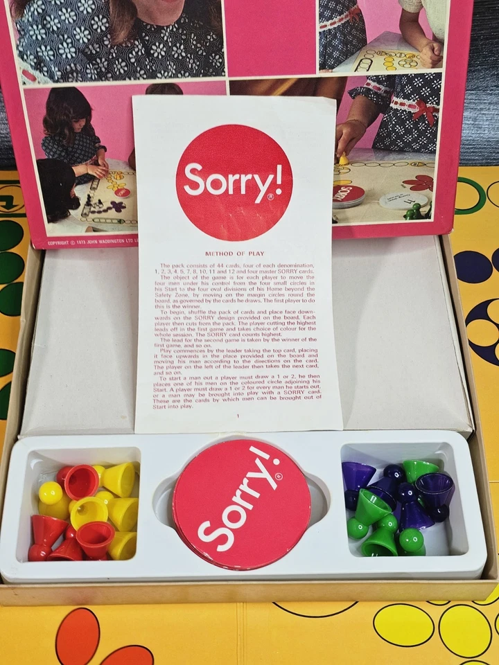 Vintage Sorry! Board Game 1973 Waddington’s 100% Complete VGC  - Image 2 of 4
