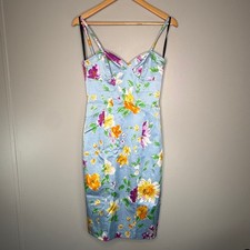 David Meister Size 6 Light Blue Floral Sweetheart Midi Wiggle Dress