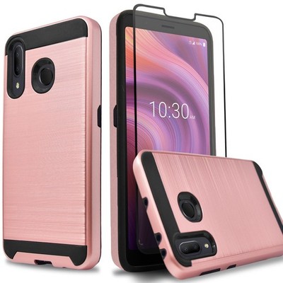 For Alcatel 3V (2019) Case Phone Cover Shockproof Dual Layer +Tempered Glass