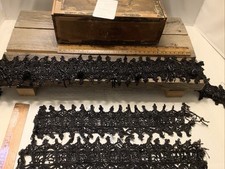 1743 Vtg Antique Fancy Jet Black Glass Bead Trim Lot 1800s 3 Pcs 3-1/4 Wide