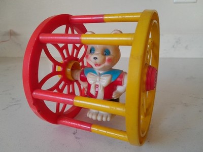 Vintage 1960 Sidney Tarson Tasco Plastic Toy Bear Wheel Roly Poly Child's Toy