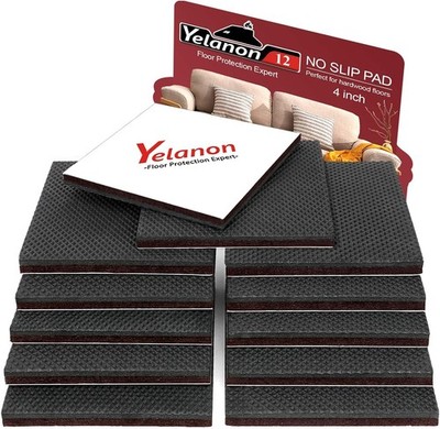 Yelanon Non Slip Furniture Pads -12pcs 4'' 12pcs 4 Square, Black 