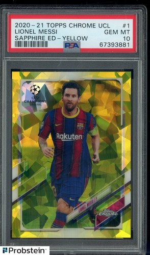 2020-21 Topps Chrome UCL Sapphire Yellow #1 Lionel Messi 20/99 PSA 10 GEM MINT