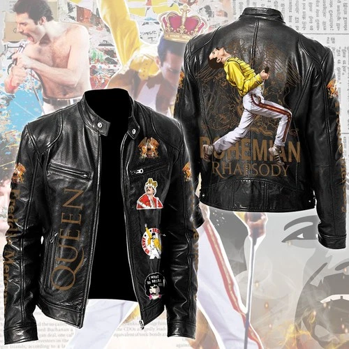 Freddie Mercury Motorcycle Leather Jacket Fast Ship - product listing photo