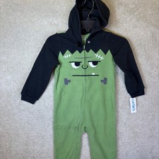 Carter's Frankenstein One Piece Pajamas Toddler 5T Green Black Hooded Fleece NEW