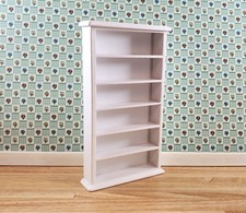 Dollhouse Tall Bookcase White Shelves Bookshelf 1:12 Scale Miniature Furniture