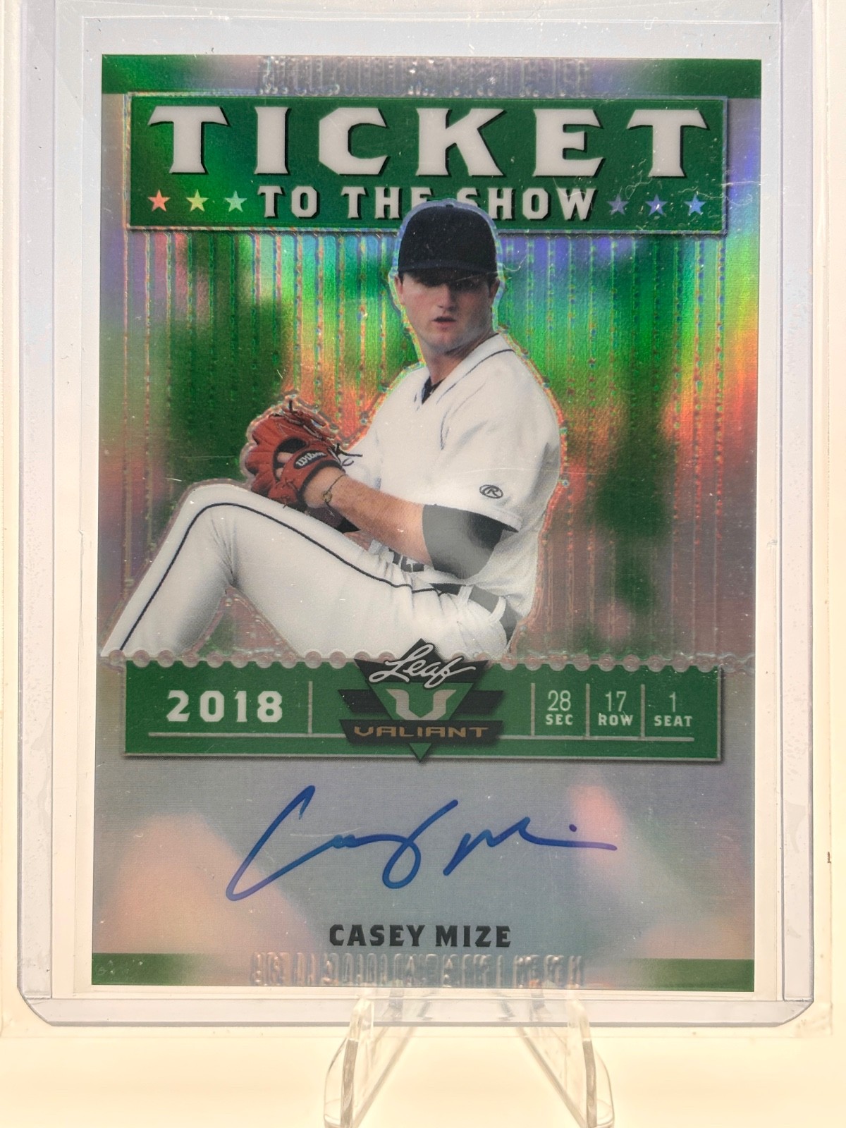 2018 Leaf Valiant - Ticket to the Show Autographs Casey Mize #TS-CM1 Green...