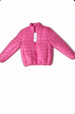 New Women's Quilted Jacket Medium Pink Full Zip Puffer Coat Faux Fur Lining