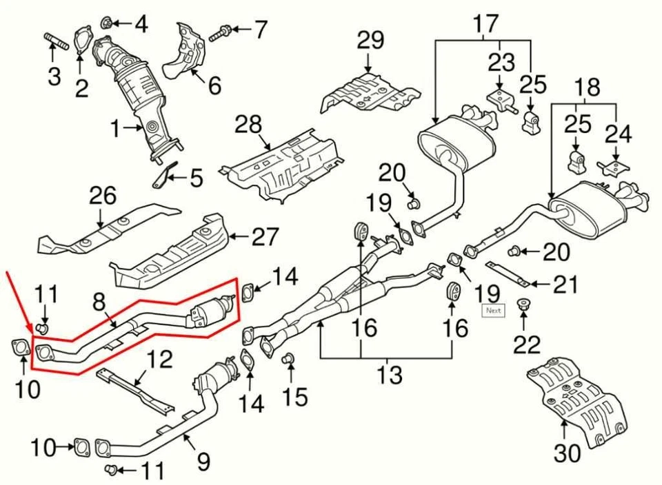 Kia Stinger GT1 2018-2023 3,3 L AWD sistema de escape delantero derecho tubo 28606-J5310 Foto 2 de 4