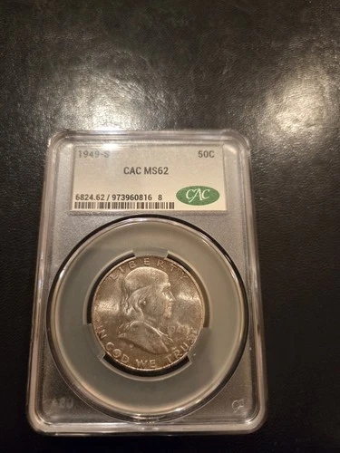 1949-S Franklin Half Dollar CAC GRADED MS62 Mint Set Coin Beautiful Toning