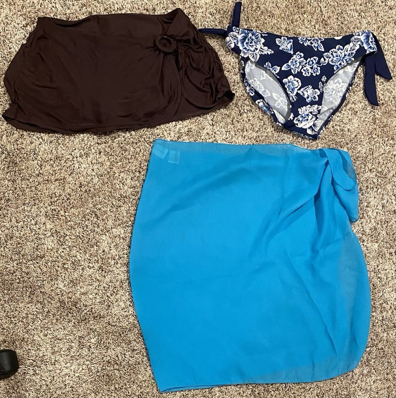 3 Swim Pcs Brown Apt 9 Swim Skirt Teal Merona Sarong Blue Floral Eddie Bauer 6/8