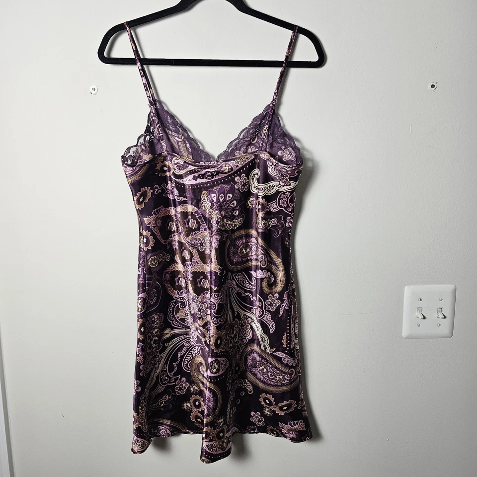 Vestido Adonna M Babydoll Camisola Top Púrpura Paisley Encaje Corte Sesgado Sin Mangas Y2K Hada Foto 2 de 4