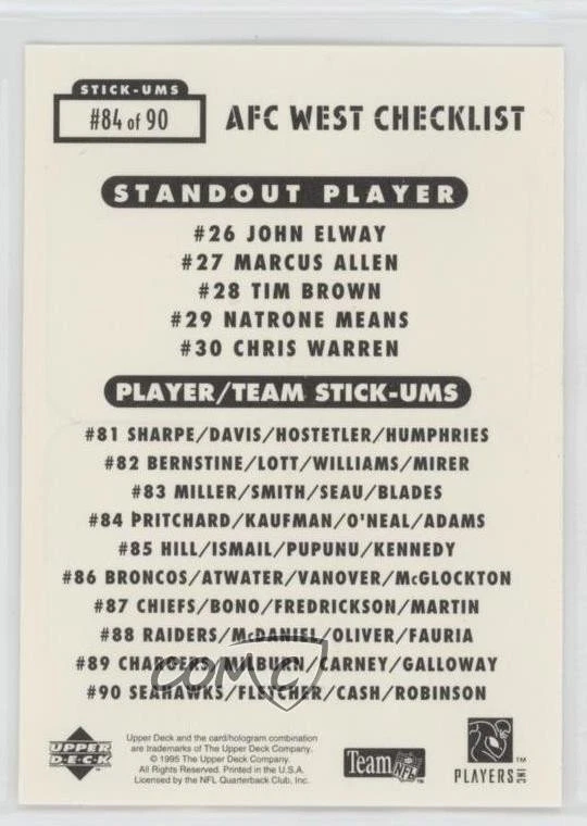 1995 Collector's Choice Update Mike Pritchard Napoleon Kaufman #84 Rookie RC - Image 2 of 2